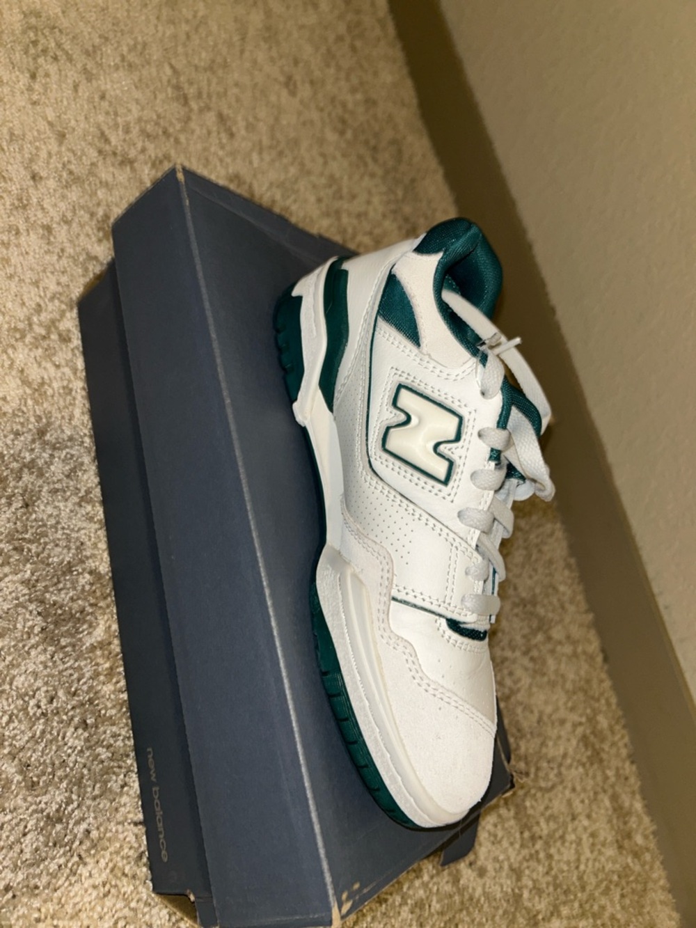 New Balance Kids White and Teal Low-Top Sneakers